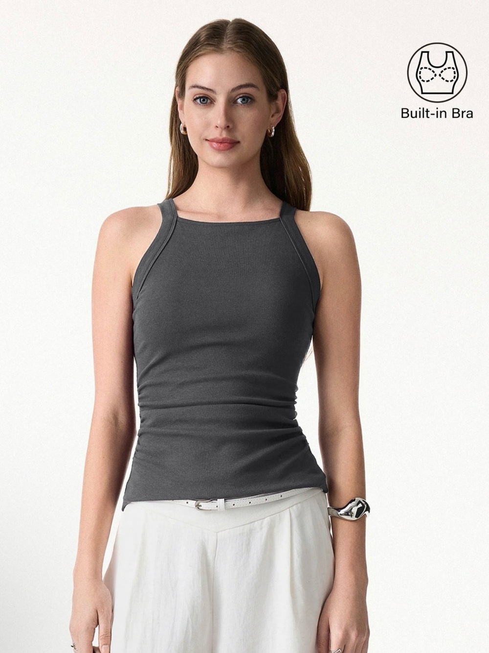 OGL BUNDLE Plantive Chic Square Neck Ruched Rib Bra Tank Black/White small NEW